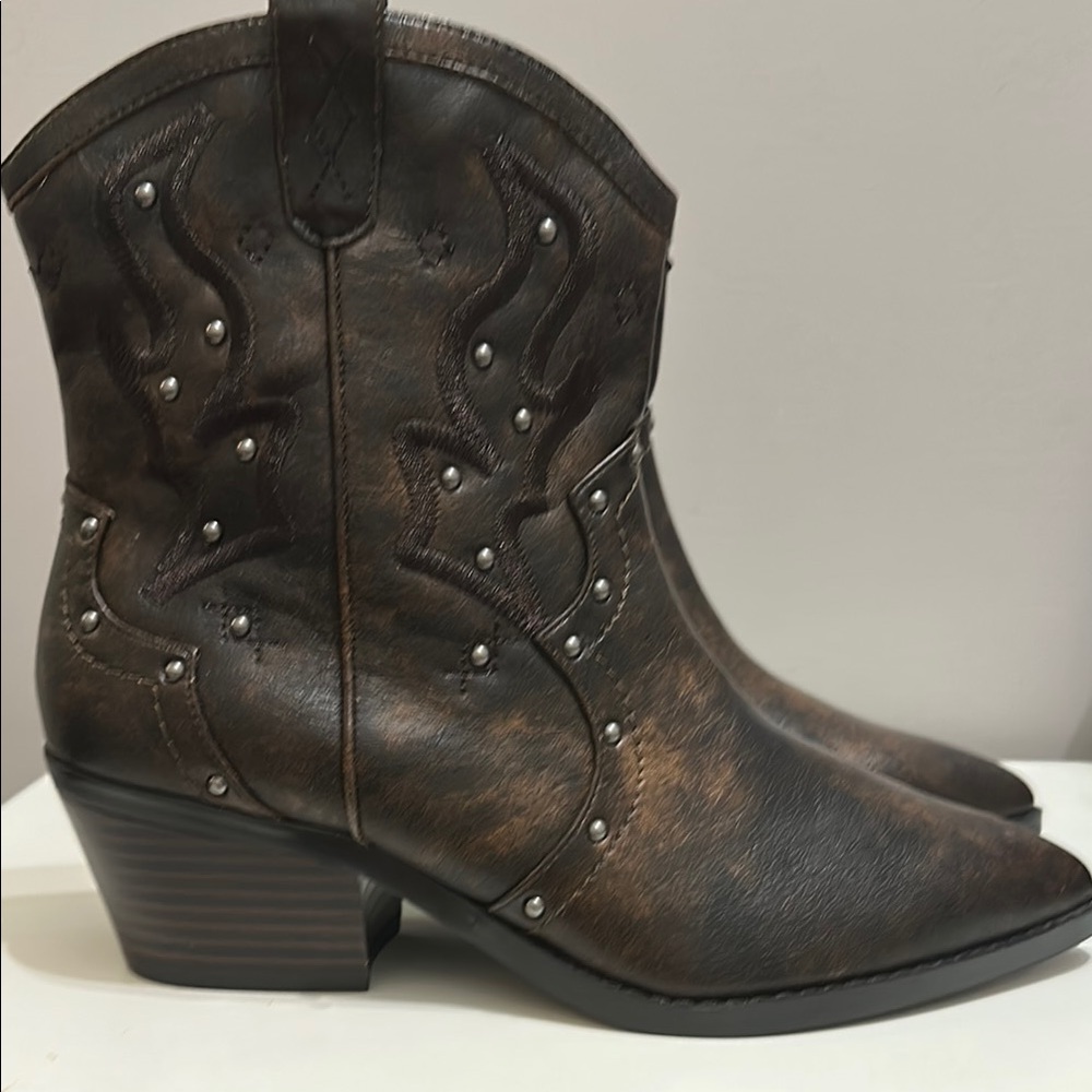 Lane Bryant Brown Studded Cowboy Style Ankle Booties - Picture 3 of 7